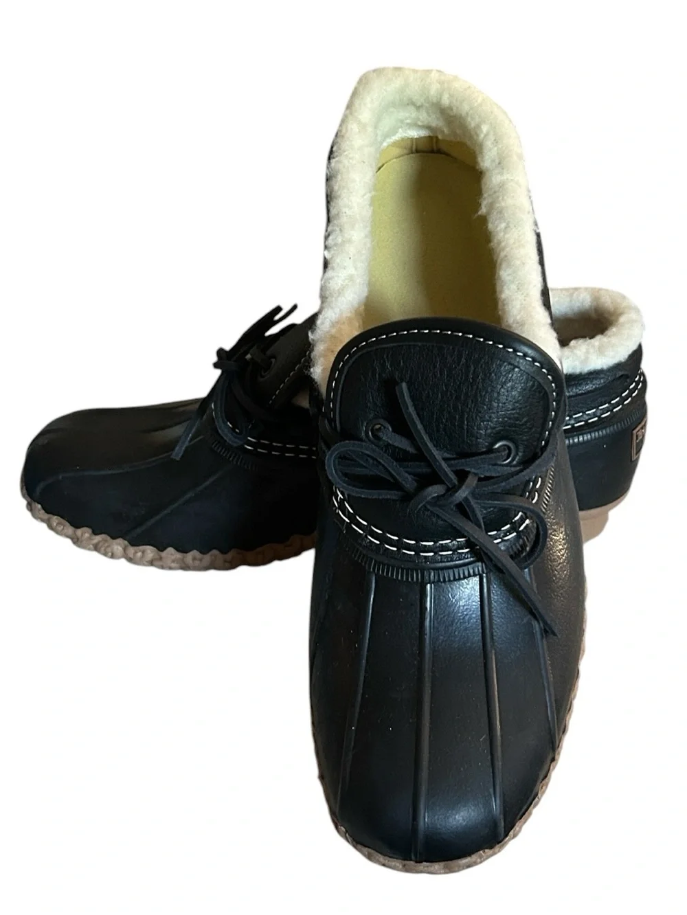 L.L.Bean Rubber Bean Black Mocs Primaloft Lined Leather Trimmed Duck Shoes 10
